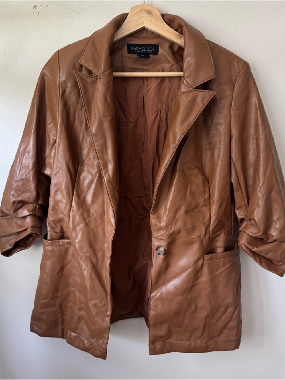Rachel Zoe Cognac Faux Leather Blazer Jacket